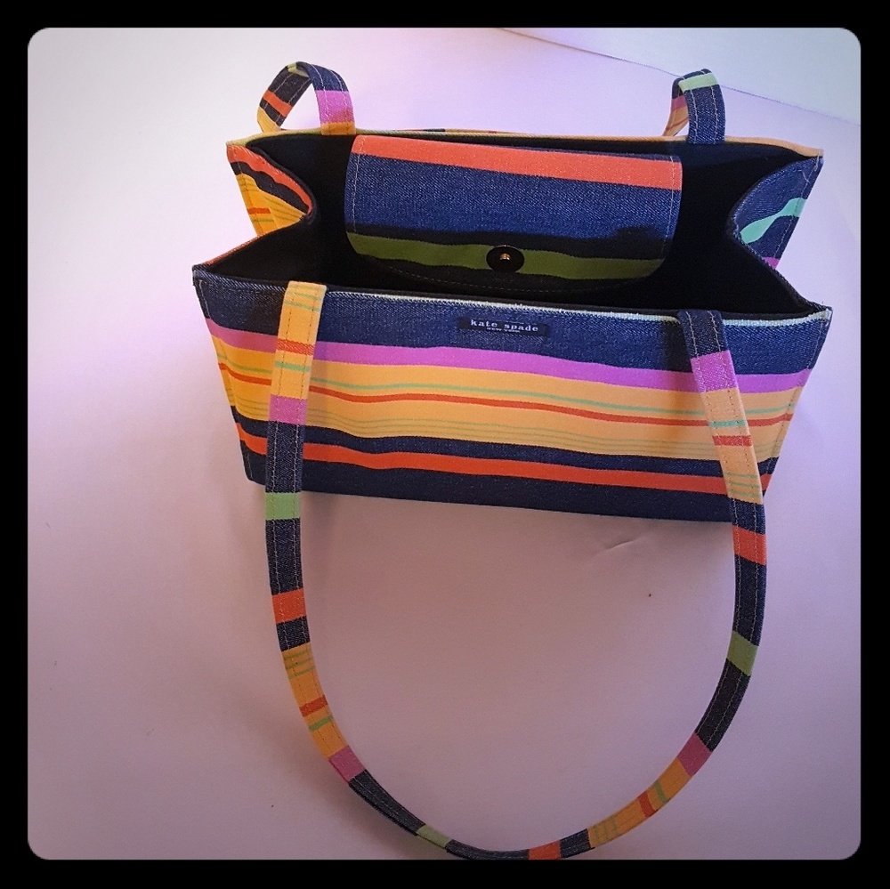 kate spade Multicolor Striped Canvas Shoulder Tote - Navy Trim